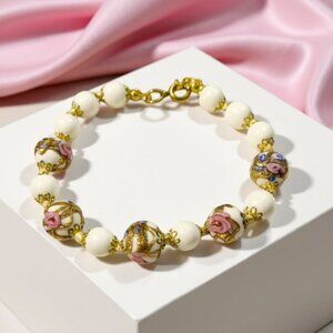 VINTAGE ARTISAN MADE -- Bracelet, Wedding Cake, Glass Bead, Venice Italy, Murano